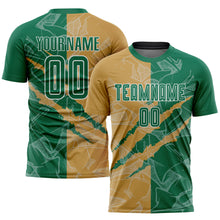 Charger l&#39;image dans la galerie, Custom Graffiti Pattern Kelly Green-Old Gold Scratch Sublimation Soccer Uniform Jersey
