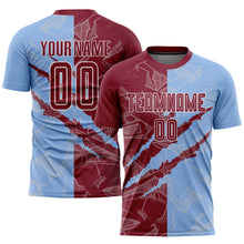 Charger l&#39;image dans la galerie, Custom Graffiti Pattern Crimson-Light Blue Scratch Sublimation Soccer Uniform Jersey
