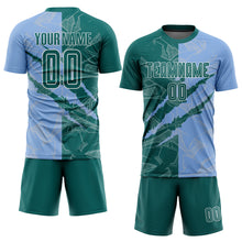 Charger l&#39;image dans la galerie, Custom Graffiti Pattern Teal-Light Blue Scratch Sublimation Soccer Uniform Jersey
