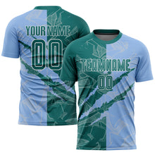 Charger l&#39;image dans la galerie, Custom Graffiti Pattern Teal-Light Blue Scratch Sublimation Soccer Uniform Jersey
