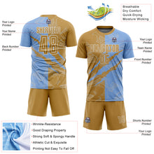 Charger l&#39;image dans la galerie, Custom Graffiti Pattern Old Gold-Light Blue Scratch Sublimation Soccer Uniform Jersey
