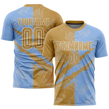 Charger l&#39;image dans la galerie, Custom Graffiti Pattern Old Gold-Light Blue Scratch Sublimation Soccer Uniform Jersey
