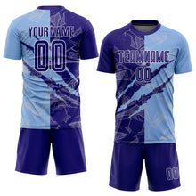 Charger l&#39;image dans la galerie, Custom Graffiti Pattern Dark Purple-Light Blue Scratch Sublimation Soccer Uniform Jersey
