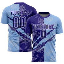 Charger l&#39;image dans la galerie, Custom Graffiti Pattern Dark Purple-Light Blue Scratch Sublimation Soccer Uniform Jersey
