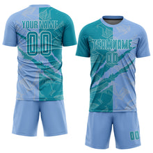 Charger l&#39;image dans la galerie, Custom Graffiti Pattern Teal-Light Blue Scratch Sublimation Soccer Uniform Jersey
