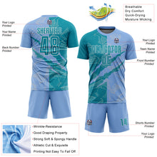 Charger l&#39;image dans la galerie, Custom Graffiti Pattern Teal-Light Blue Scratch Sublimation Soccer Uniform Jersey
