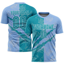 Charger l&#39;image dans la galerie, Custom Graffiti Pattern Teal-Light Blue Scratch Sublimation Soccer Uniform Jersey
