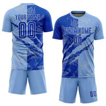 Charger l&#39;image dans la galerie, Custom Graffiti Pattern Thunder Blue-Light Blue Scratch Sublimation Soccer Uniform Jersey
