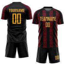 Load image into Gallery viewer, Custom Black Gold-Red Abstract Shape Sublimation Soccer Uniform Jersey
