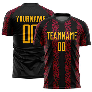 Custom Black Gold-Red Abstract Shape Sublimation Soccer Uniform Jersey