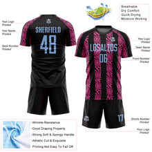 Load image into Gallery viewer, Custom Black Light Blue-Pink Abstract Shape Sublimation Soccer Uniform Jersey
