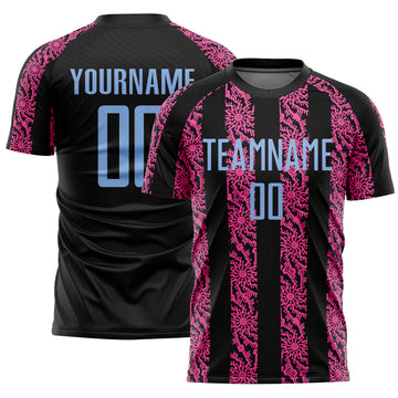 Custom Black Light Blue-Pink Abstract Shape Sublimation Soccer Uniform Jersey