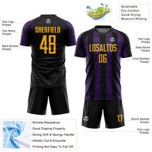 Charger l&#39;image dans la galerie, Custom Black Gold-Purple Abstract Shape Sublimation Soccer Uniform Jersey
