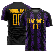 Charger l&#39;image dans la galerie, Custom Black Gold-Purple Abstract Shape Sublimation Soccer Uniform Jersey
