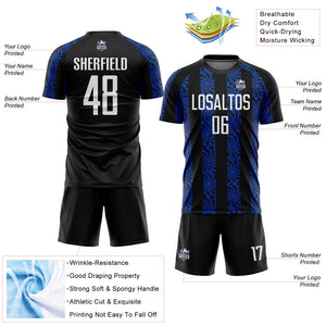 Custom Black White-Thunder Blue Abstract Shape Sublimation Soccer Uniform Jersey