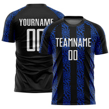 Laden Sie das Bild in den Galerie-Viewer, Custom Black White-Thunder Blue Abstract Shape Sublimation Soccer Uniform Jersey
