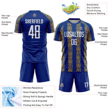 Laden Sie das Bild in den Galerie-Viewer, Custom Royal White-Old Gold Abstract Shape Sublimation Soccer Uniform Jersey
