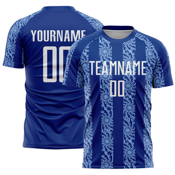 Custom Royal White-Light Blue Abstract Shape Sublimation Soccer Uniform Jersey