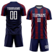 Load image into Gallery viewer, Custom Navy White-Red Abstract Shape Sublimation Soccer Uniform Jersey
