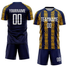 Load image into Gallery viewer, Custom Navy White-Gold Abstract Shape Sublimation Soccer Uniform Jersey
