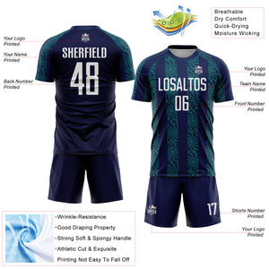 Custom Navy White-Teal Abstract Shape Sublimation Soccer Uniform Jersey