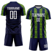 Load image into Gallery viewer, Custom Navy White-Neon Green Abstract Shape Sublimation Soccer Uniform Jersey
