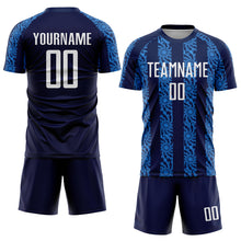 Load image into Gallery viewer, Custom Navy White-Powder Blue Abstract Shape Sublimation Soccer Uniform Jersey
