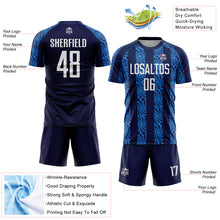 Load image into Gallery viewer, Custom Navy White-Powder Blue Abstract Shape Sublimation Soccer Uniform Jersey
