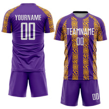 Charger l&#39;image dans la galerie, Custom Purple White-Gold Abstract Shape Sublimation Soccer Uniform Jersey
