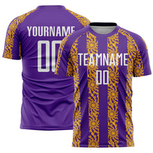 Charger l&#39;image dans la galerie, Custom Purple White-Gold Abstract Shape Sublimation Soccer Uniform Jersey
