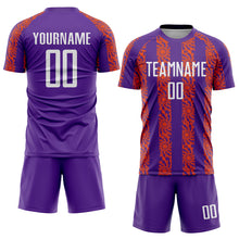 Charger l&#39;image dans la galerie, Custom Purple White-Orange Abstract Shape Sublimation Soccer Uniform Jersey
