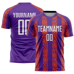 Custom Purple White-Orange Abstract Shape Sublimation Soccer Uniform Jersey