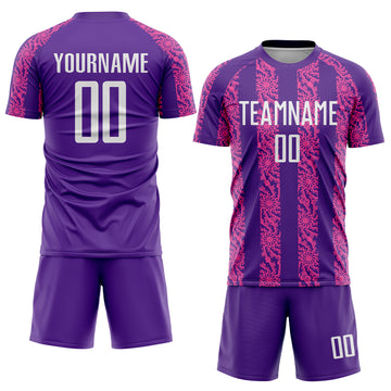 Custom Purple White-Pink Abstract Shape Sublimation Soccer Uniform Jersey