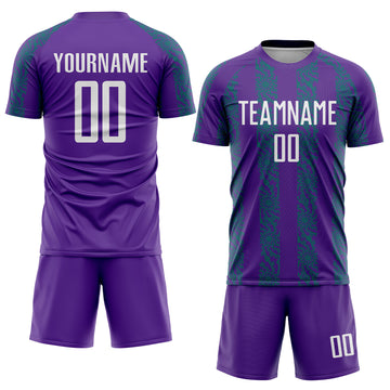 Custom Purple White-Teal Abstract Shape Sublimation Soccer Uniform Jersey