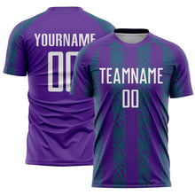 Charger l&#39;image dans la galerie, Custom Purple White-Teal Abstract Shape Sublimation Soccer Uniform Jersey
