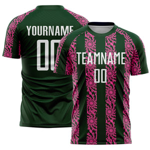 Custom Green White-Pink Abstract Shape Sublimation Soccer Uniform Jersey