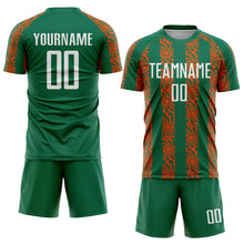 Charger l&#39;image dans la galerie, Custom Kelly Green White-Orange Abstract Shape Sublimation Soccer Uniform Jersey
