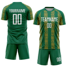 Charger l&#39;image dans la galerie, Custom Kelly Green White-Old Gold Abstract Shape Sublimation Soccer Uniform Jersey
