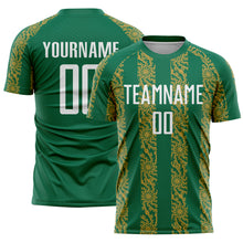 Charger l&#39;image dans la galerie, Custom Kelly Green White-Old Gold Abstract Shape Sublimation Soccer Uniform Jersey
