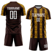 Charger l&#39;image dans la galerie, Custom Brown White-Gold Abstract Shape Sublimation Soccer Uniform Jersey
