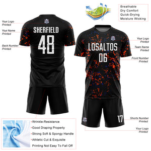 Custom Black Orange-Royal Abstract Fragment Art Sublimation Soccer Uniform Jersey