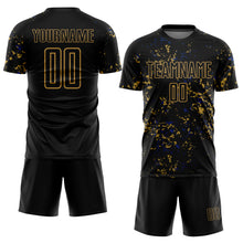 Laden Sie das Bild in den Galerie-Viewer, Custom Black Old Gold-Royal Abstract Fragment Art Sublimation Soccer Uniform Jersey
