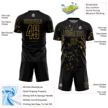 Laden Sie das Bild in den Galerie-Viewer, Custom Black Old Gold-Royal Abstract Fragment Art Sublimation Soccer Uniform Jersey
