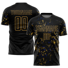 Laden Sie das Bild in den Galerie-Viewer, Custom Black Old Gold-Royal Abstract Fragment Art Sublimation Soccer Uniform Jersey
