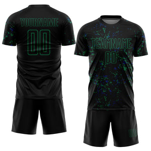 Custom Black Kelly Green-Royal Abstract Fragment Art Sublimation Soccer Uniform Jersey