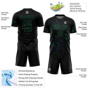 Custom Black Kelly Green-Royal Abstract Fragment Art Sublimation Soccer Uniform Jersey