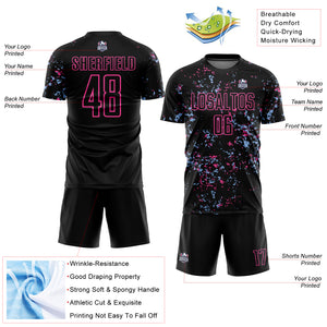 Custom Black Pink-Light Blue Abstract Fragment Art Sublimation Soccer Uniform Jersey