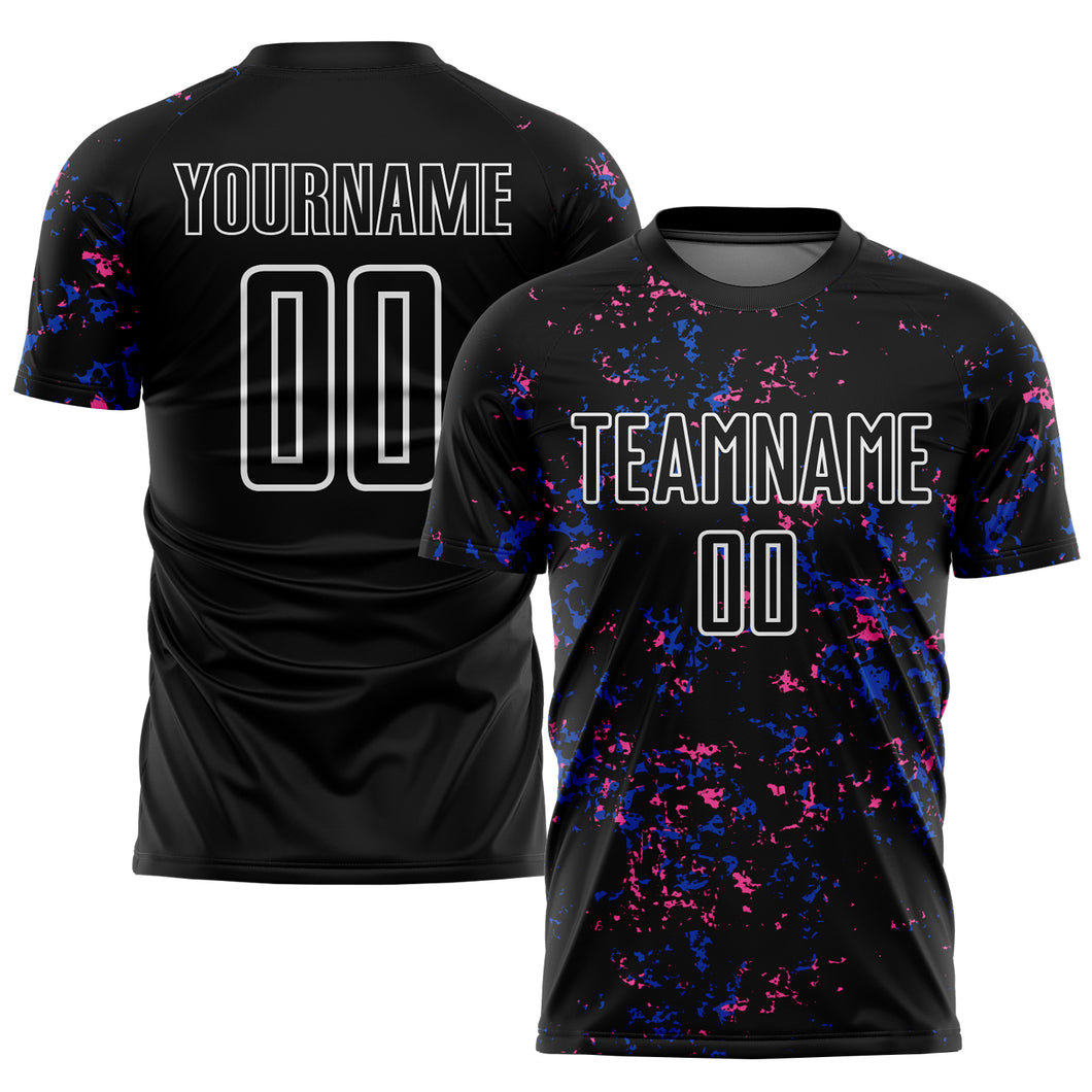 Custom Black Thunder Blue-Pink Abstract Fragment Art Sublimation Soccer Uniform Jersey