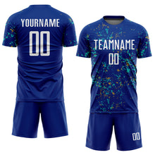 Laden Sie das Bild in den Galerie-Viewer, Custom Royal Old Gold-Aqua Abstract Fragment Art Sublimation Soccer Uniform Jersey
