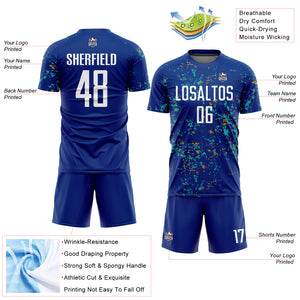 Custom Royal Old Gold-Aqua Abstract Fragment Art Sublimation Soccer Uniform Jersey